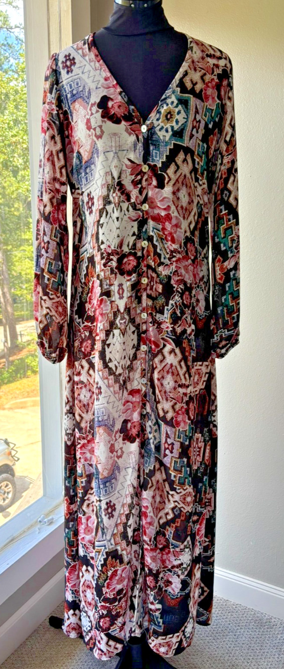 Rare Show Me Your Mumu Dragonfly Cape Duster Maxi Dress XS Boho Floral USA